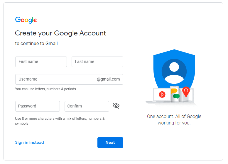 شروع ساخت حساب کاربری در جیمیل و گوگل