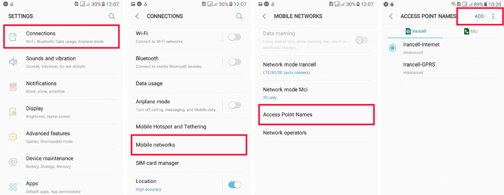 راهنمای تنظیمات gprs ایرانسل در اندروید